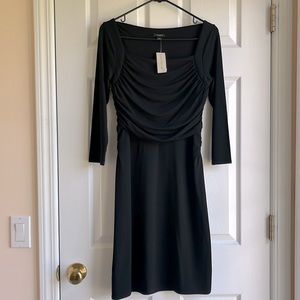 NWT Ann Taylor Black Ruched Square Neck Quarter Sleeve Dress